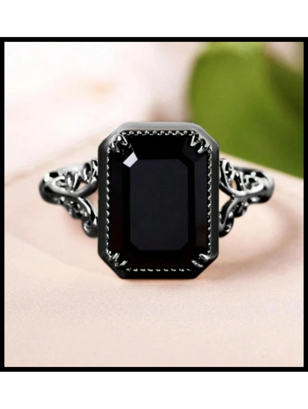 Gothic black rectangle - Ring - black Silver - CZs - Size 5